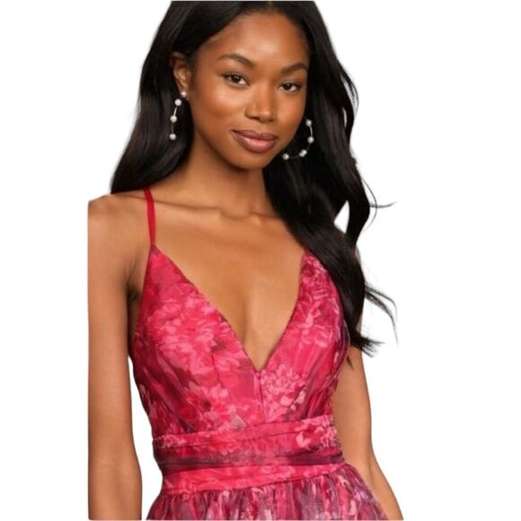COPY - Lulus Romance That Wows Magenta Floral Print Organza Maxi Dress Size Med… - Picture 5 of 16